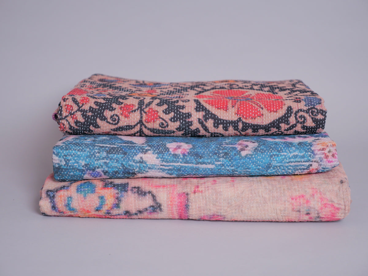 Vintage tapestry kantha, bedspread hand-embroidered cotton