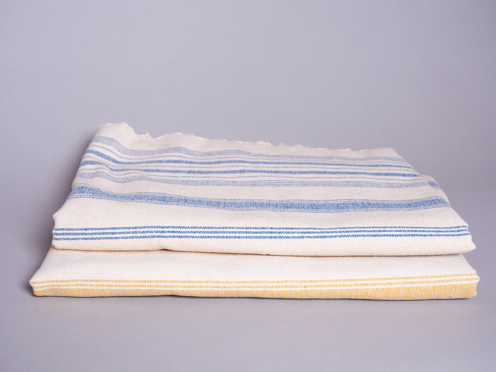 Hand loomed cotton bath or beach towel, Blue stripe