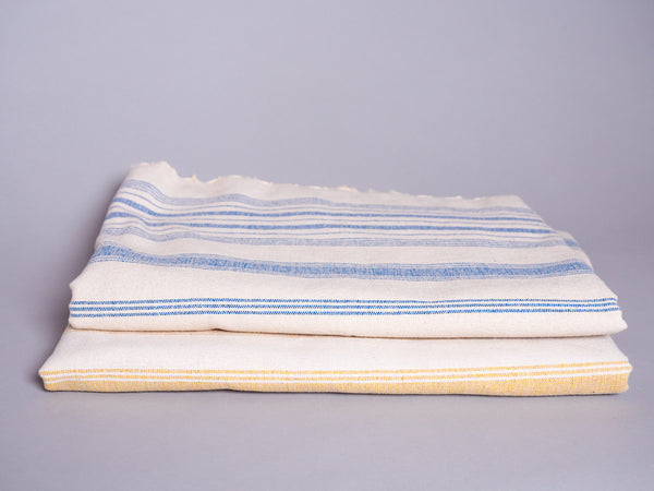 Hand loomed cotton bath or beach towel, Blue stripe