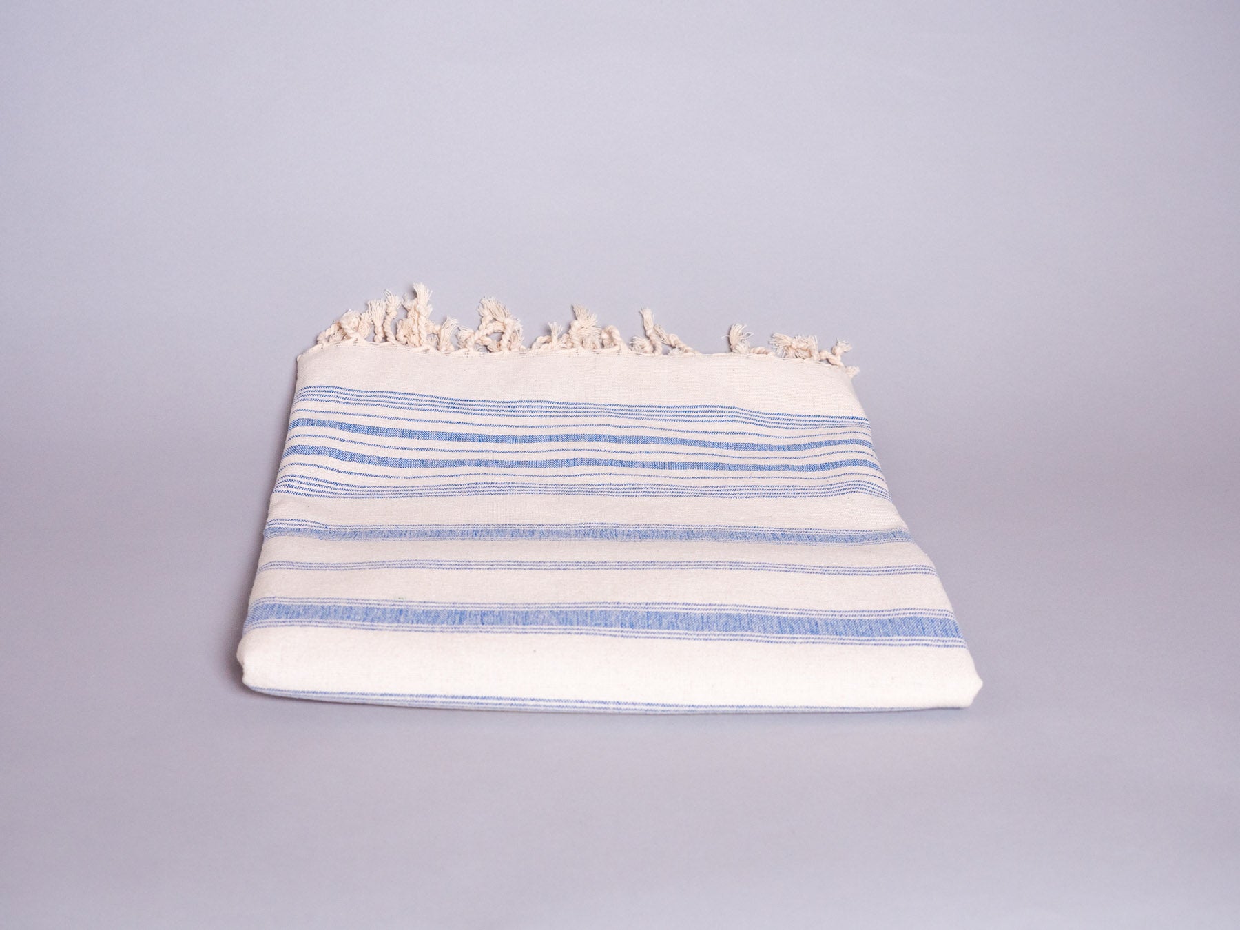 Hand loomed cotton bath or beach towel, Blue stripe Secondary image