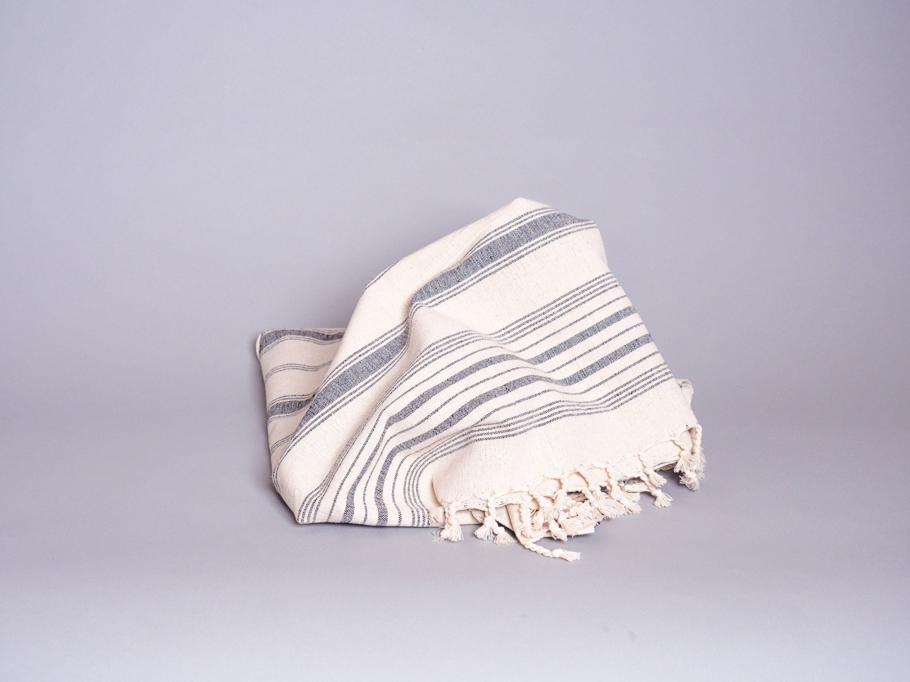 Hand loomed cotton bath or beach towel, "Black stripe" Secondary image