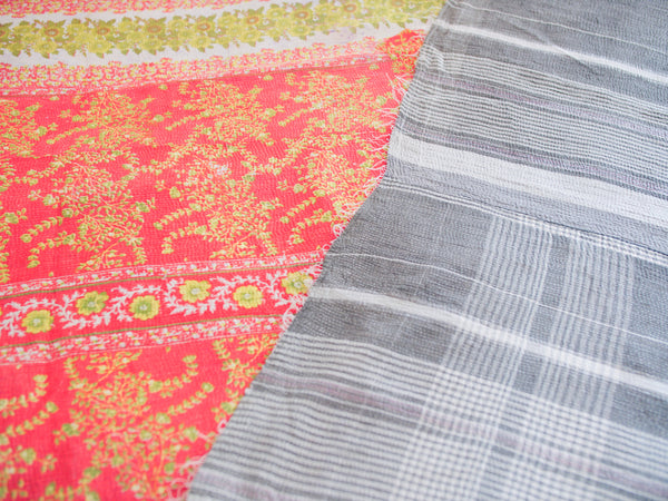 Kantha sari bedspread No. 160 "Cottage Garden", hand-embroidered recycled cotton