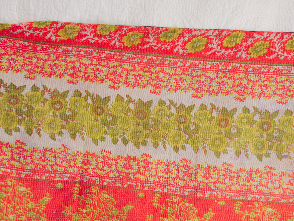 Kantha sari bedspread No. 160 "Cottage Garden", hand-embroidered recycled cotton