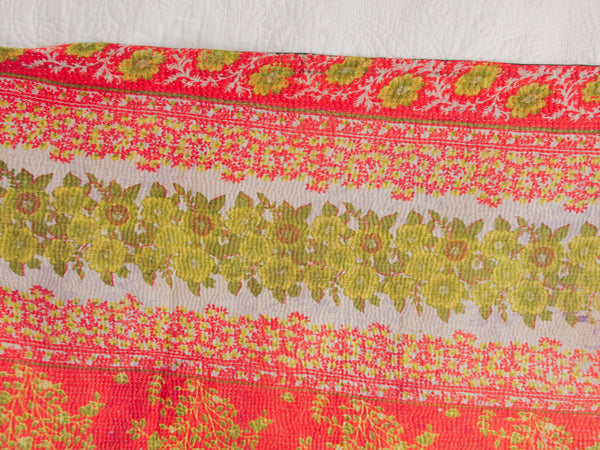 Kantha sari bedspread No. 160 "Cottage Garden", hand-embroidered recycled cotton