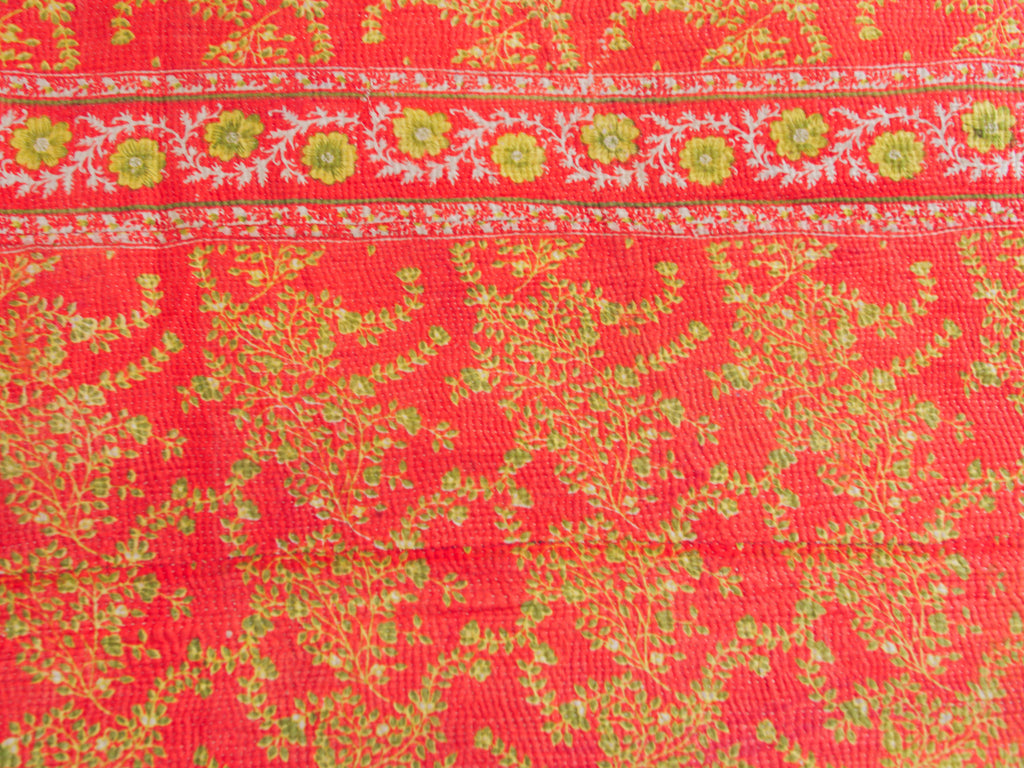 Kantha sari bedspread No. 160 "Cottage Garden", hand-embroidered recycled cotton
