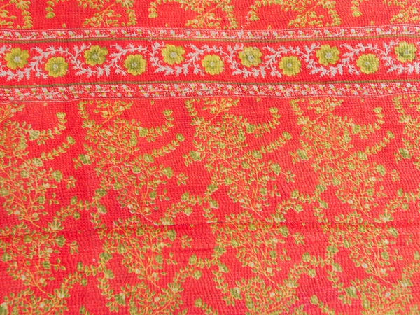 Kantha sari bedspread No. 160 "Cottage Garden", hand-embroidered recycled cotton