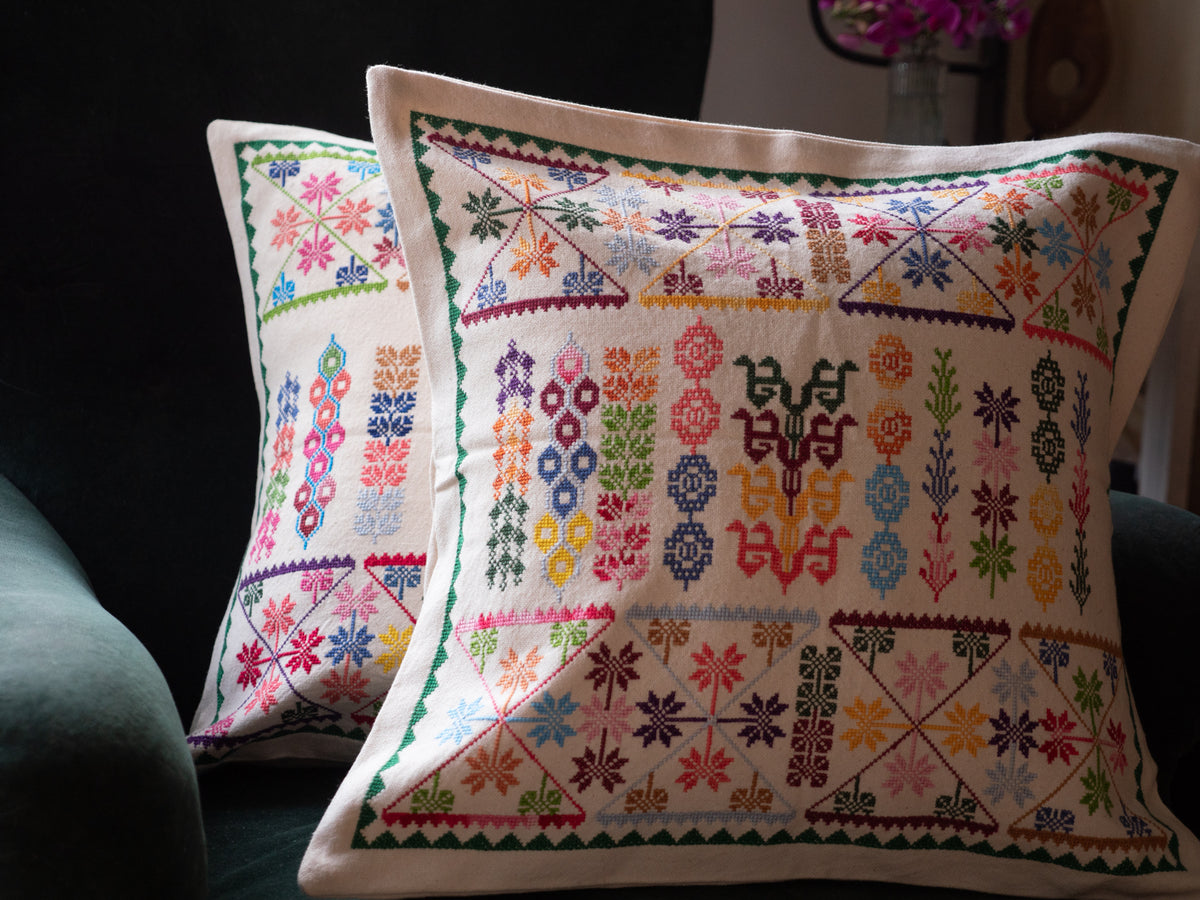 Hand embroidered cushion cover