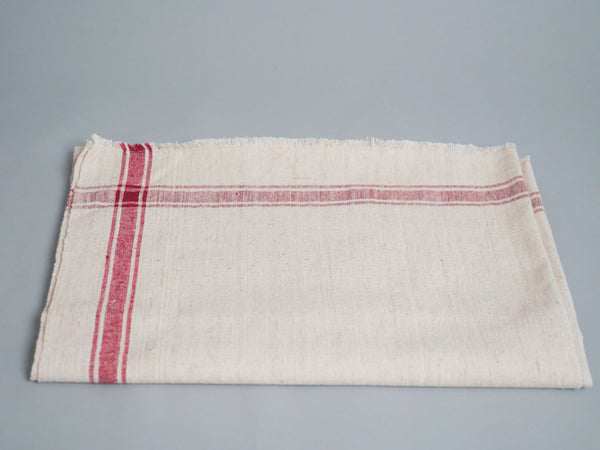 Handwoven towel: ecru cotton with pink edge