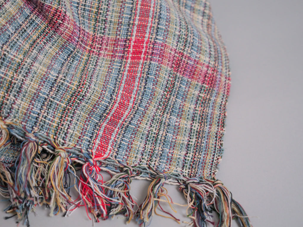 Handwoven cotton towel or throw, green. Mixed-yarn weave.