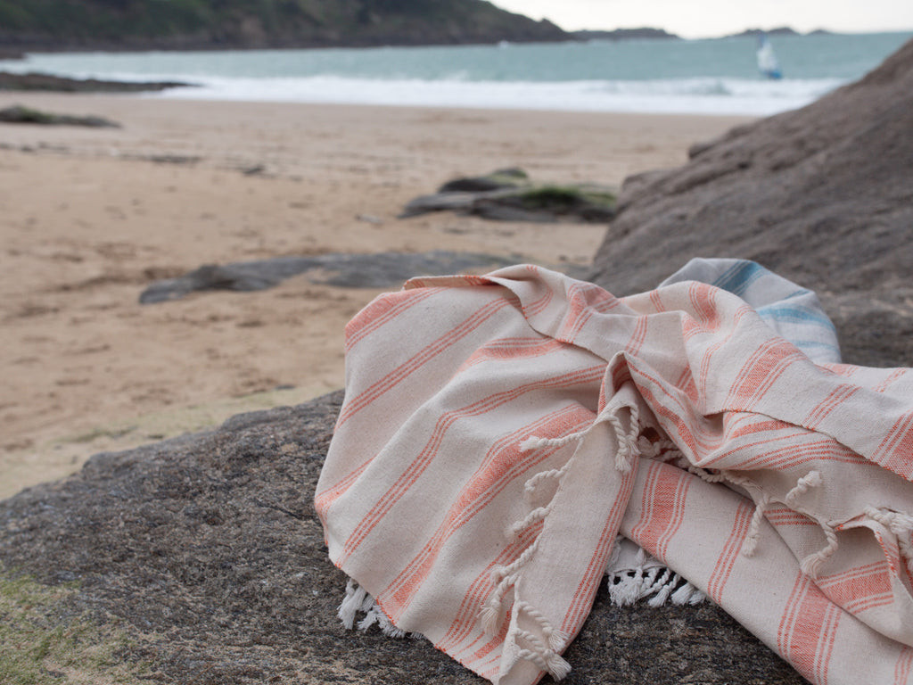 Handwoven Towel: Cotton Clementine Stripes