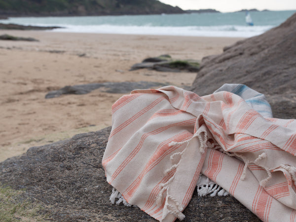 Handwoven Towel: Cotton Clementine Stripes