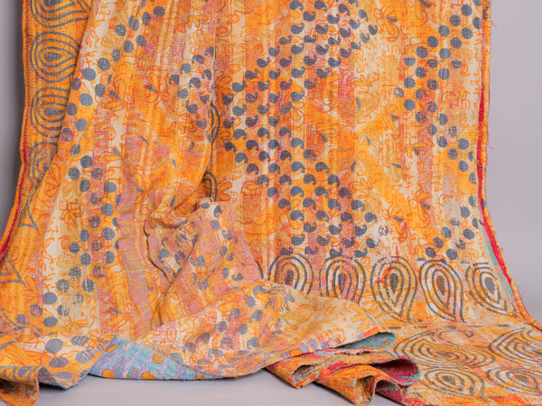 Vintage Kantha Bedspread in Recycled Cotton No.100 "Clementine Rose"