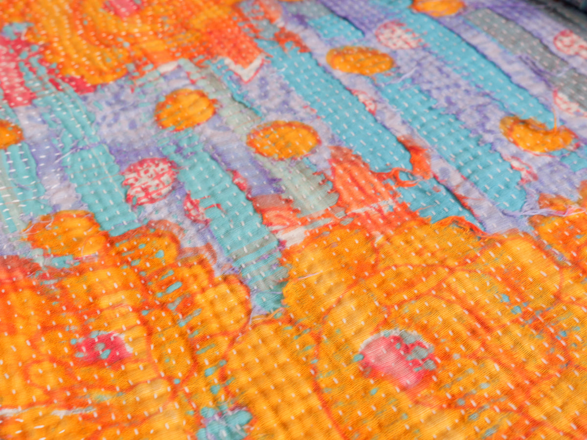 Vintage Kantha Bedspread in Recycled Cotton No.100 "Clementine Rose"