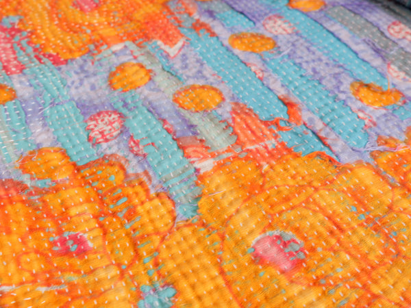 Vintage Kantha Bedspread in Recycled Cotton No.100 "Clementine Rose"