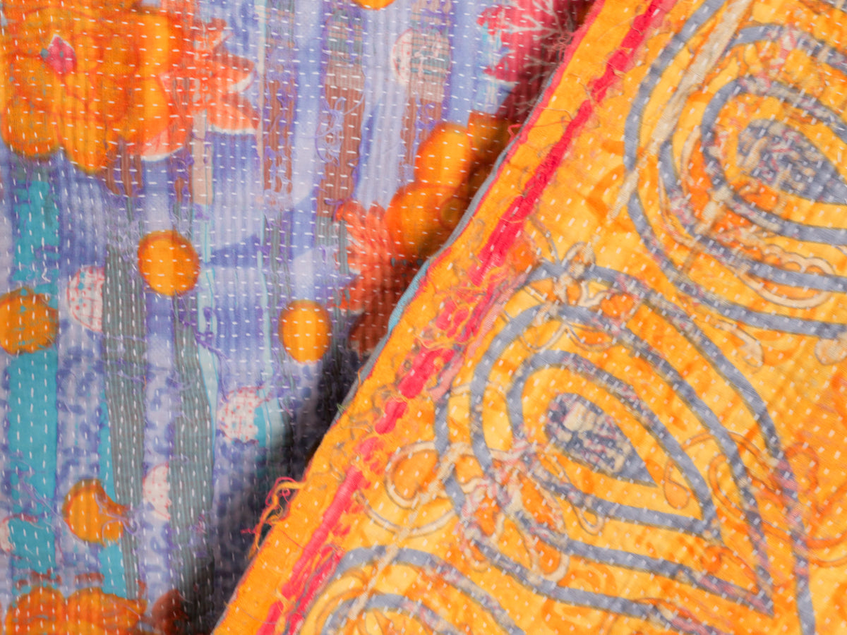 Vintage Kantha Bedspread in Recycled Cotton No.100 "Clementine Rose"