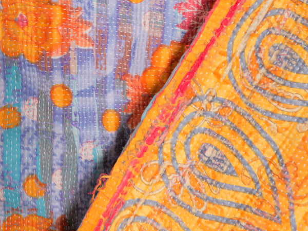 Vintage Kantha Bedspread in Recycled Cotton No.100 "Clementine Rose"