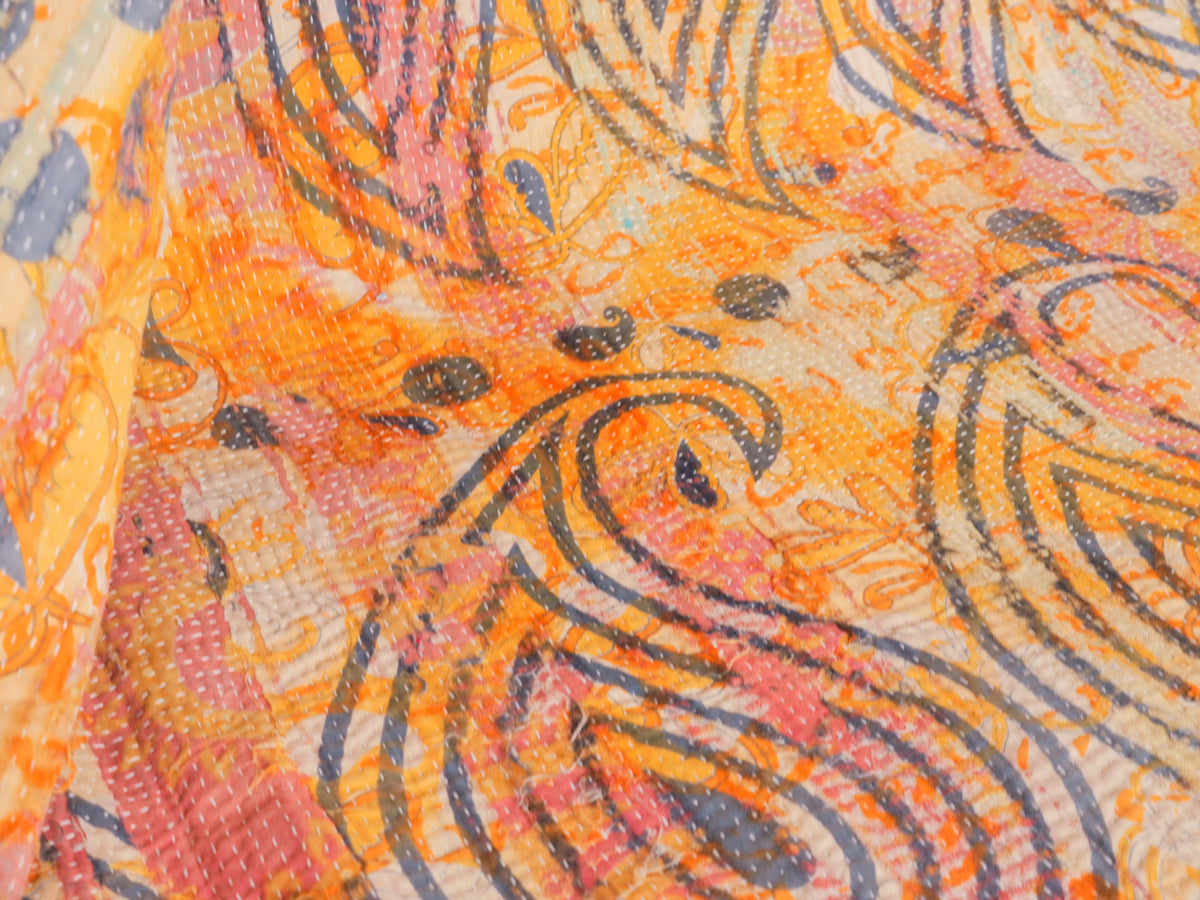 Vintage Kantha Bedspread in Recycled Cotton No.100 "Clementine Rose"