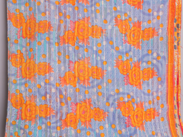 Vintage Kantha Bedspread in Recycled Cotton No.100 "Clementine Rose"