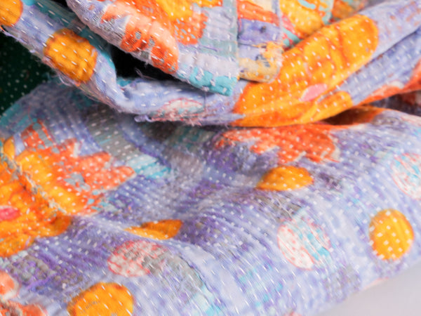Vintage Kantha Bedspread in Recycled Cotton No.100 "Clementine Rose"