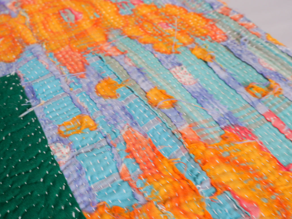 Vintage Kantha Bedspread in Recycled Cotton No.100 "Clementine Rose"