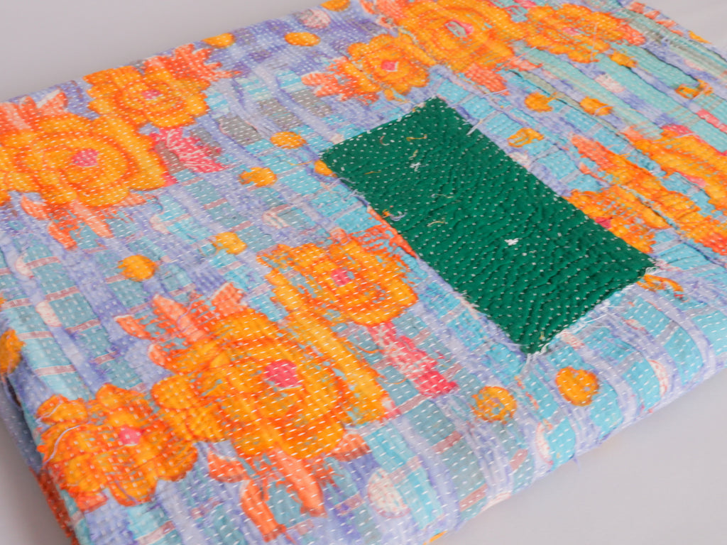 Vintage Kantha Bedspread in Recycled Cotton No.100 "Clementine Rose"
