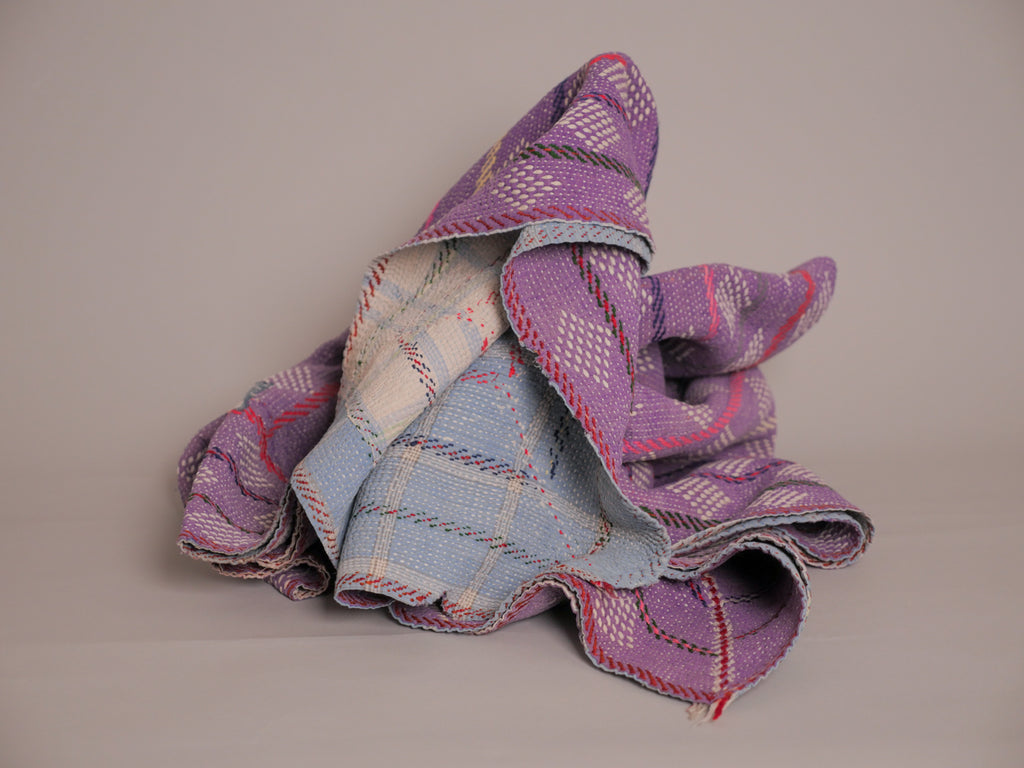 Vintage Kantha Bedspread in Recycled Cotton No.109 "Violet Diamond"