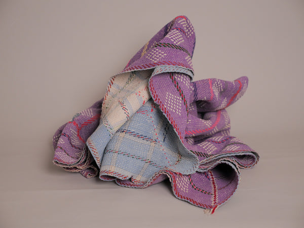 Vintage Kantha Bedspread in Recycled Cotton No.109 "Violet Diamond"