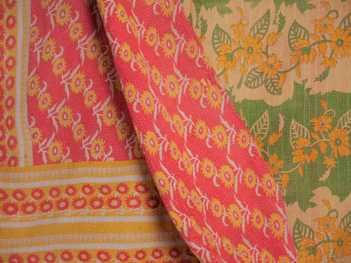 Vintage kantha Vert et Jaune.