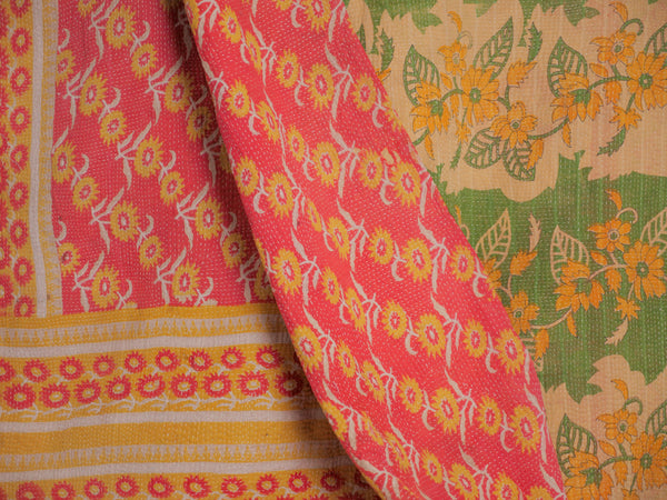 Vintage kantha Vert et Jaune.