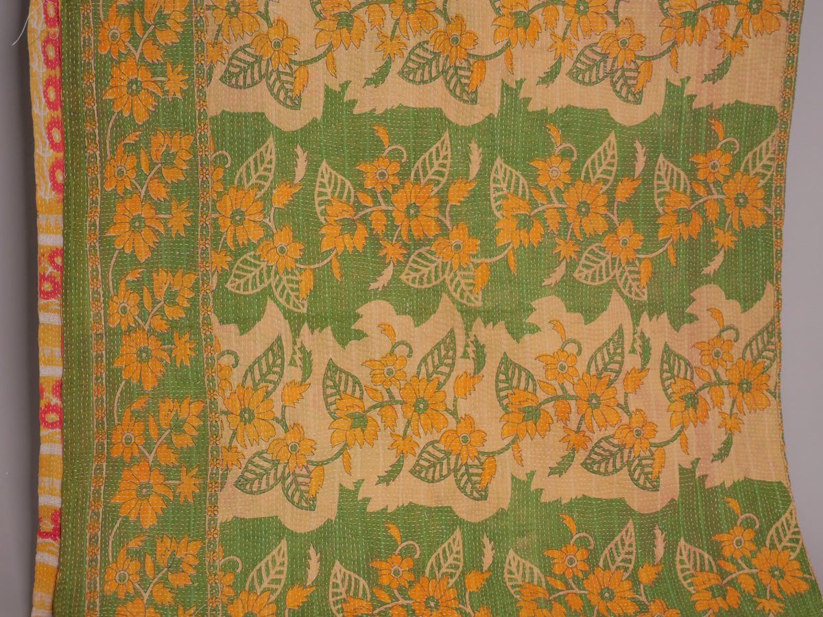 Vintage kantha Vert et Jaune.