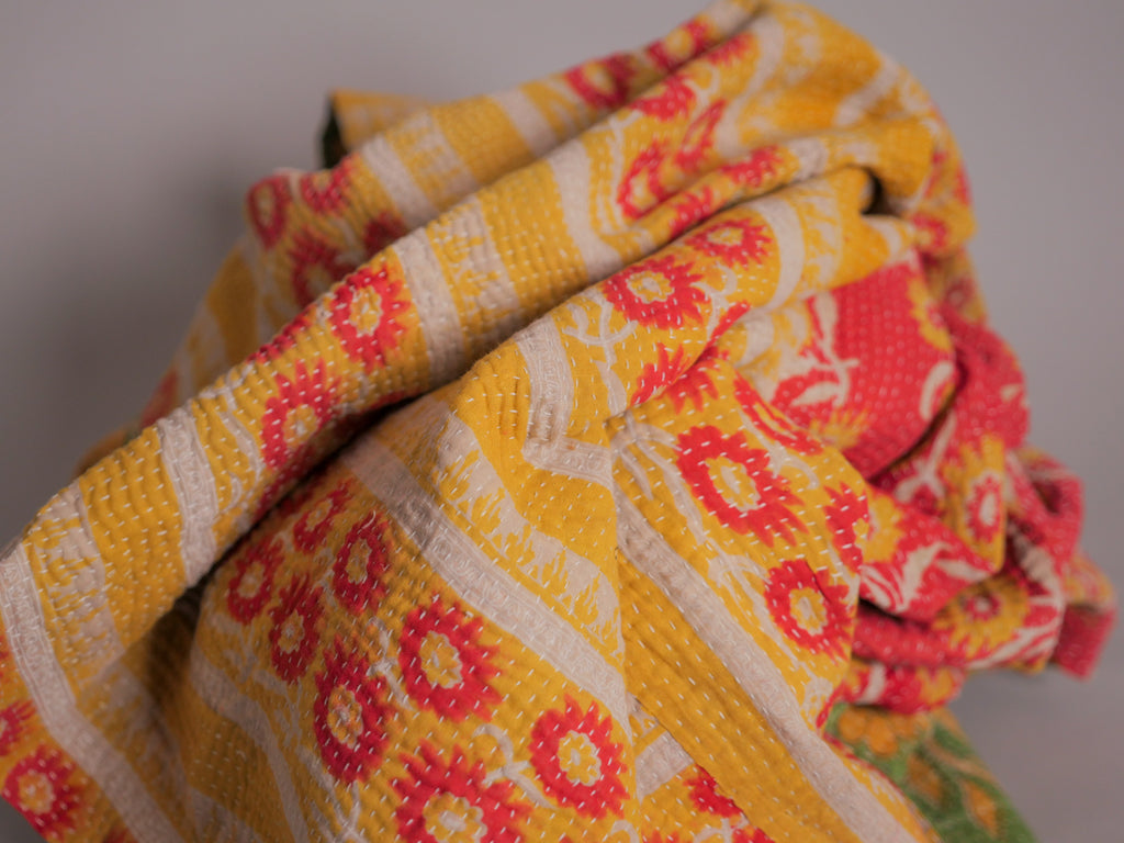 Vintage kantha Vert et Jaune.