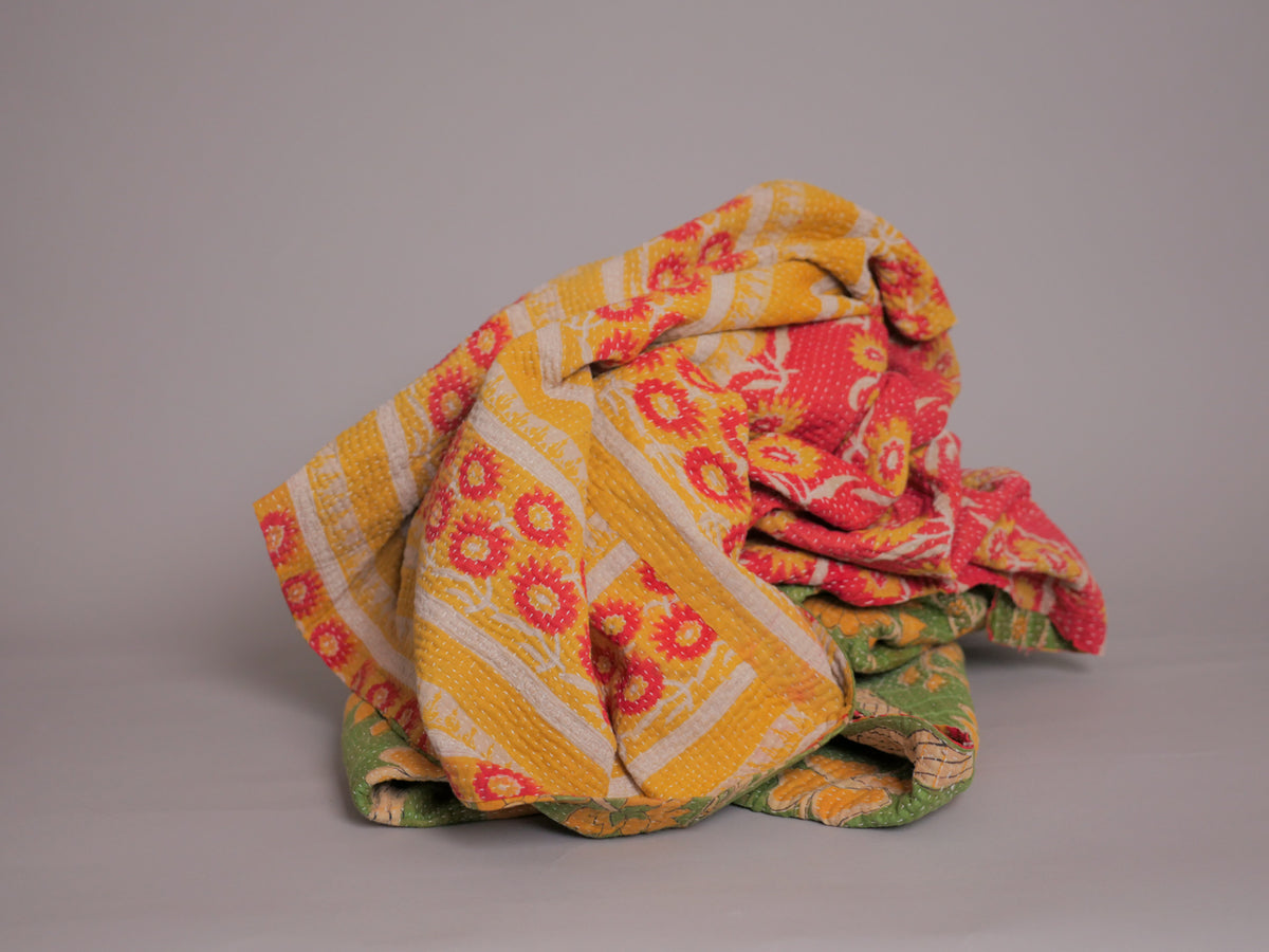 Vintage kantha Vert et Jaune.