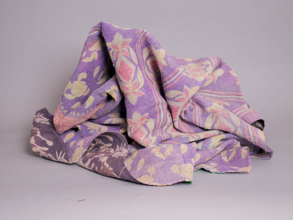 Vintage Kantha Bedspread in Recycled Cotton No.106 "Midnights and Green"