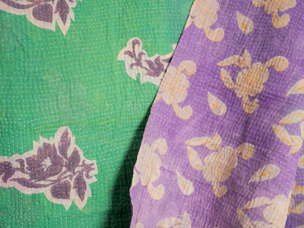 Vintage Kantha Bedspread in Recycled Cotton No.106 "Midnights and Green"