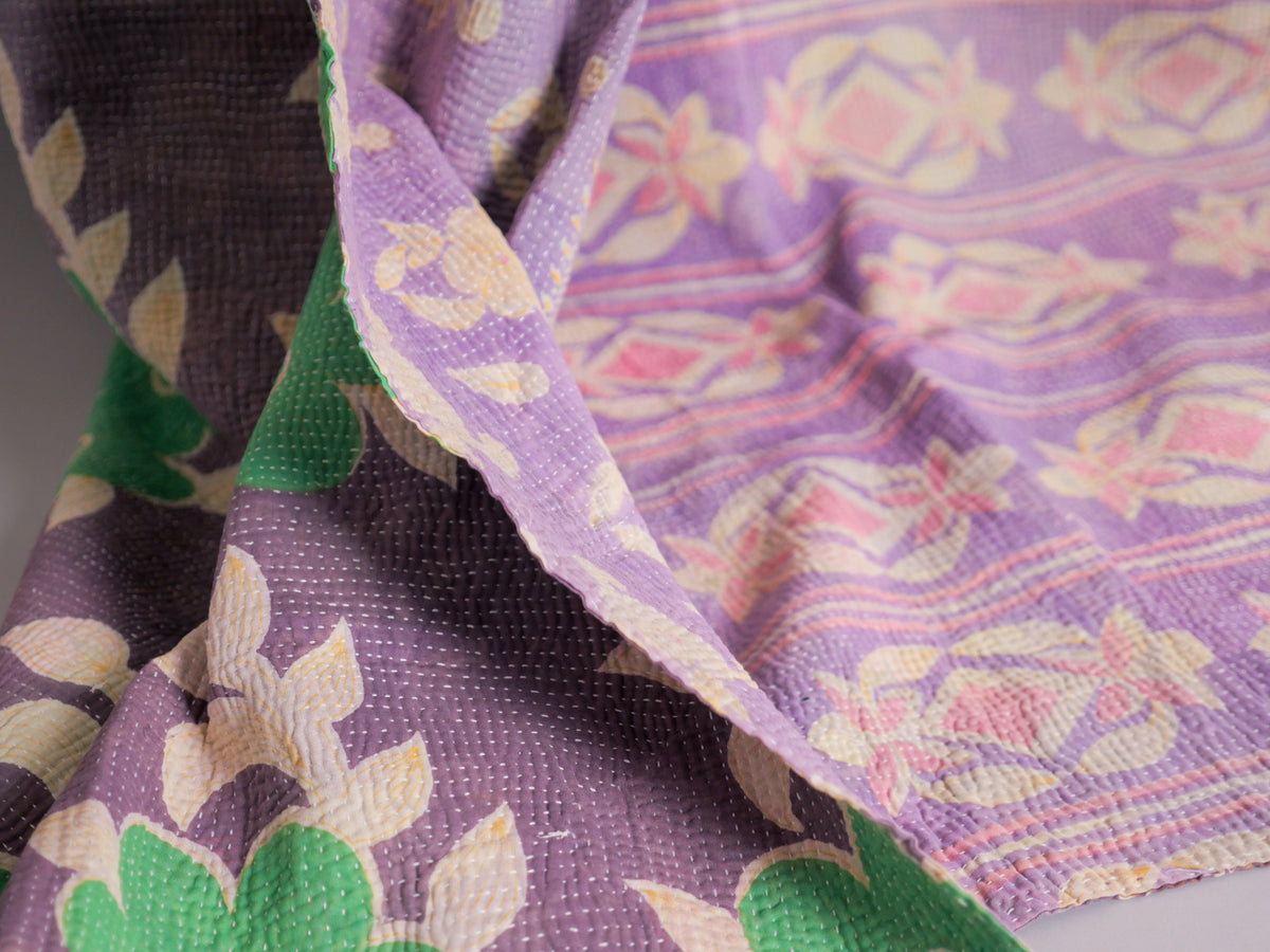 Vintage Kantha Bedspread in Recycled Cotton No.106 "Midnights and Green"