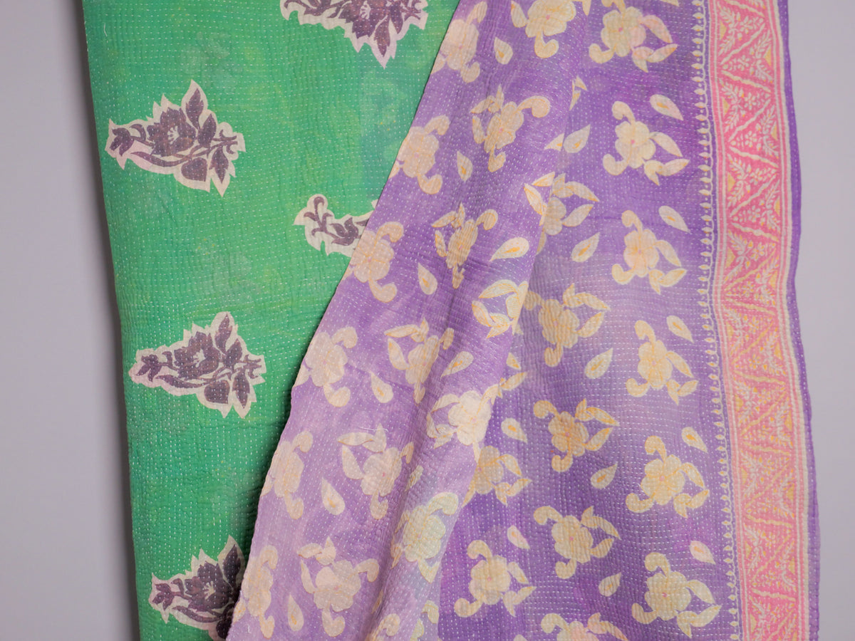 Vintage Kantha Bedspread in Recycled Cotton No.106 "Midnights and Green"