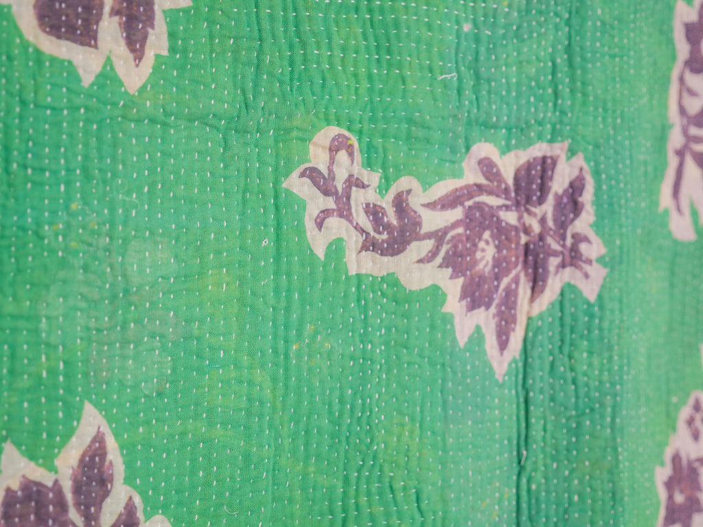 Vintage Kantha Bedspread in Recycled Cotton No.106 "Midnights and Green"