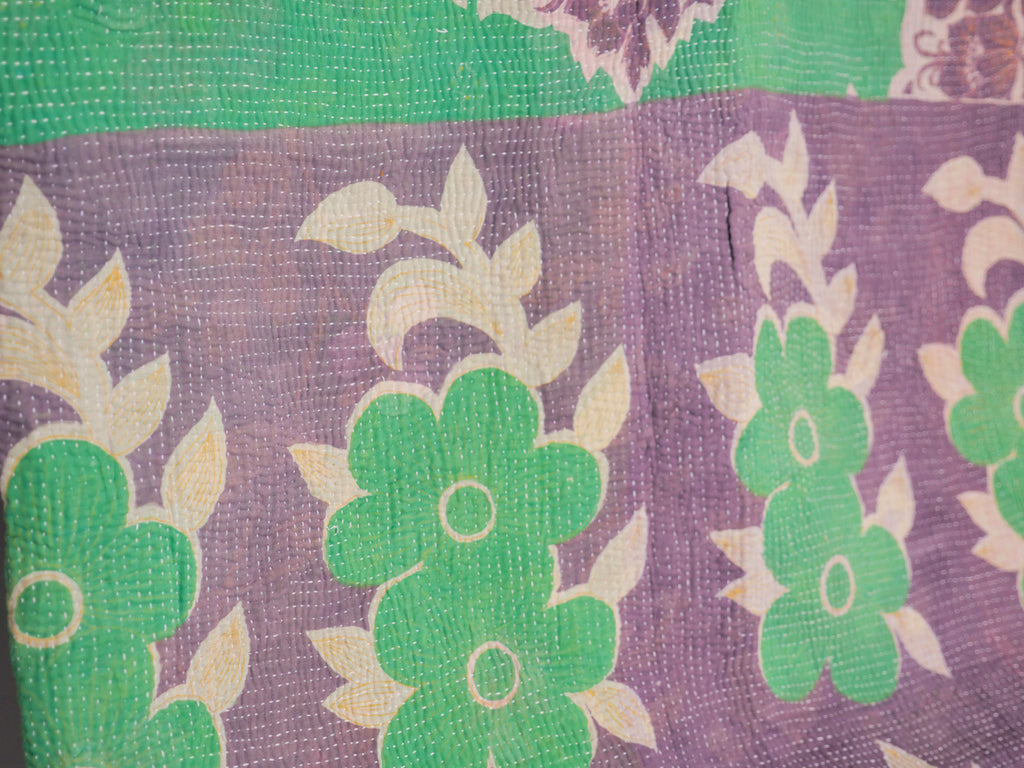 Vintage Kantha Bedspread in Recycled Cotton No.106 "Midnights and Green"