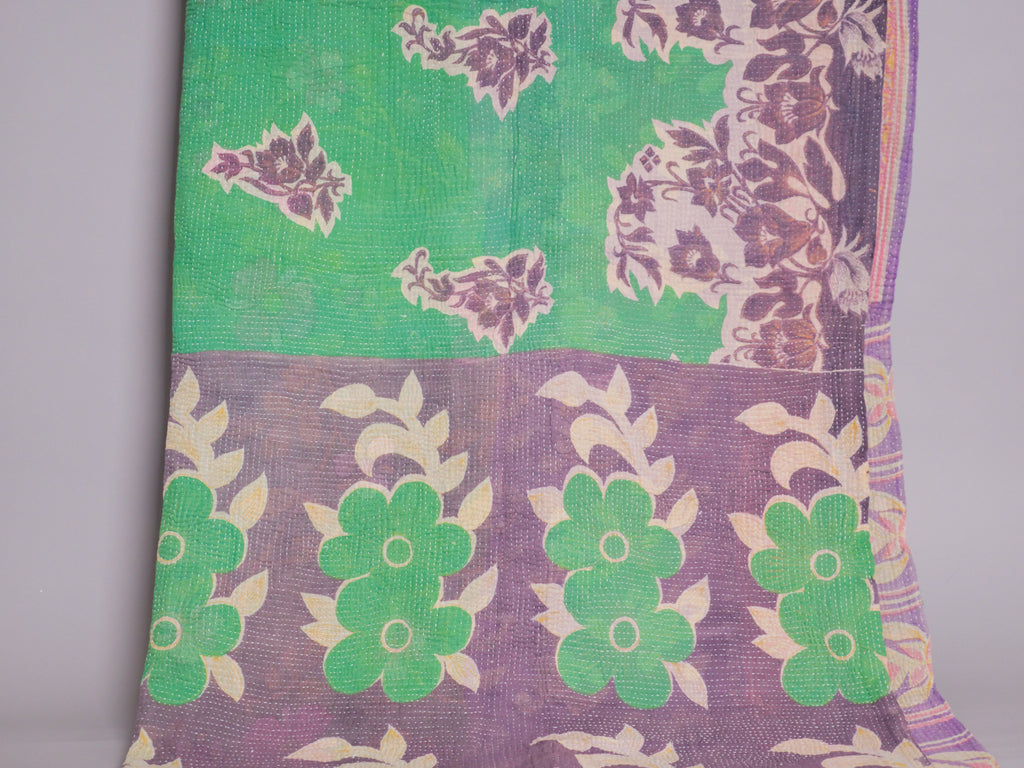 Vintage Kantha Bedspread in Recycled Cotton No.106 "Midnights and Green"