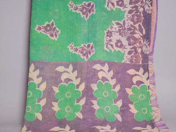 Vintage Kantha Bedspread in Recycled Cotton No.106 "Midnights and Green"