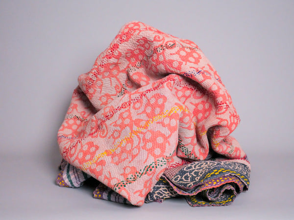 Vintage Kantha Bedspread in Recycled Cotton No.126 "Rainbow"