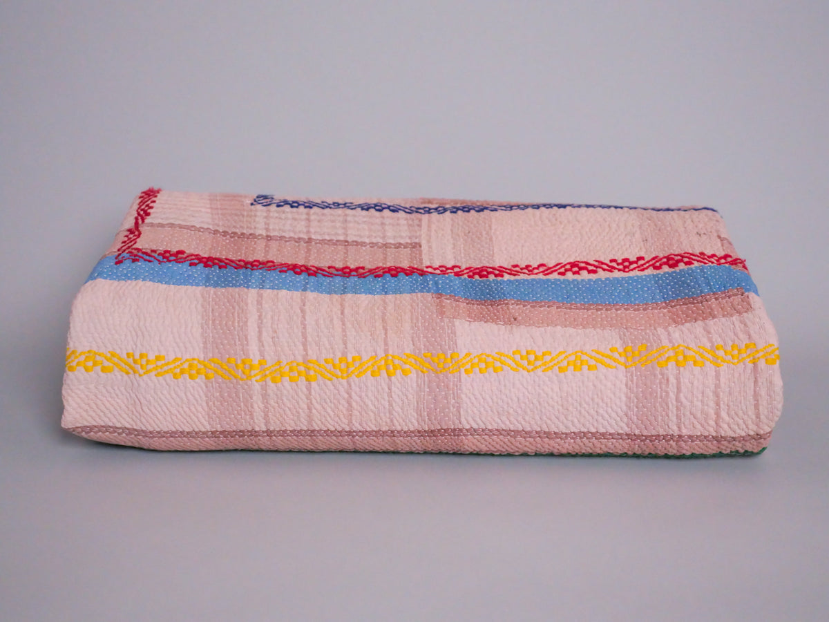 Vintage Kantha Bedspread in Recycled Cotton No.126 "Rainbow"