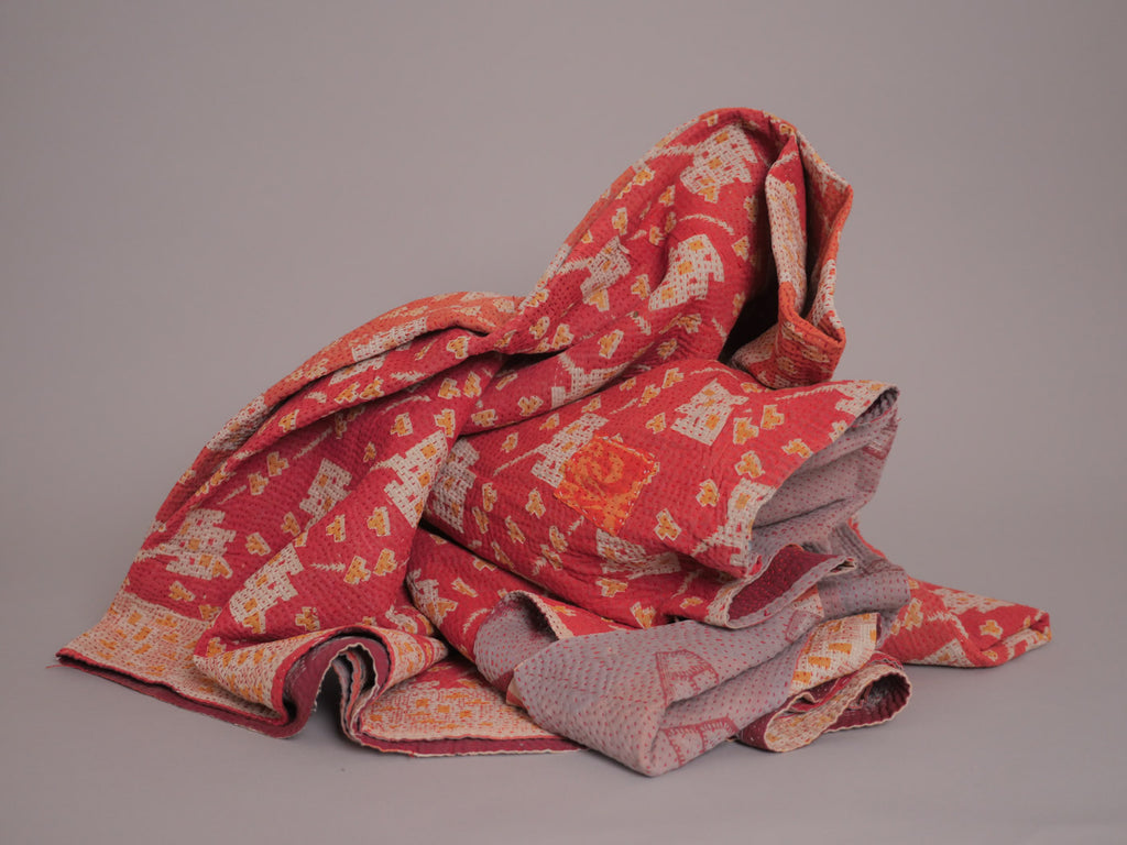 Kantha vintage couvre lit, rouge.