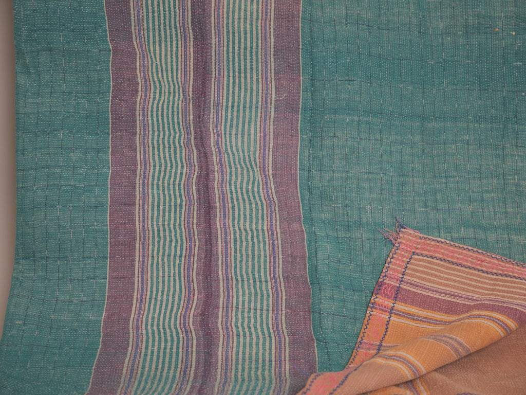 Vintage Kantha Couvre Lit Turquoise