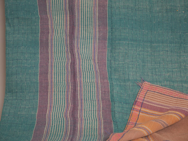 Vintage Kantha Couvre Lit Turquoise