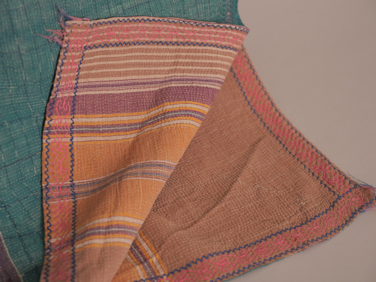 Vintage Kantha Couvre Lit Turquoise