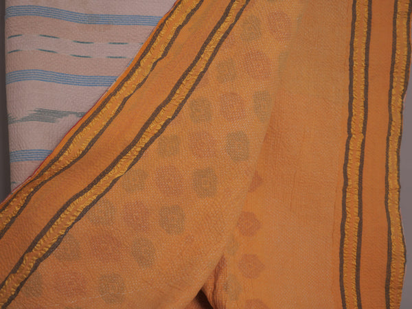 Vintage Kantha Couvre Lit Gris ecru