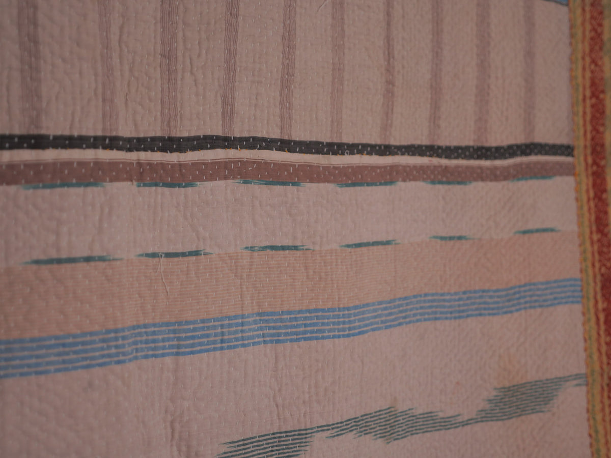 Vintage Kantha Couvre Lit Gris ecru