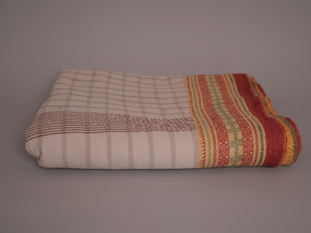 Vintage Kantha Couvre Lit Gris ecru