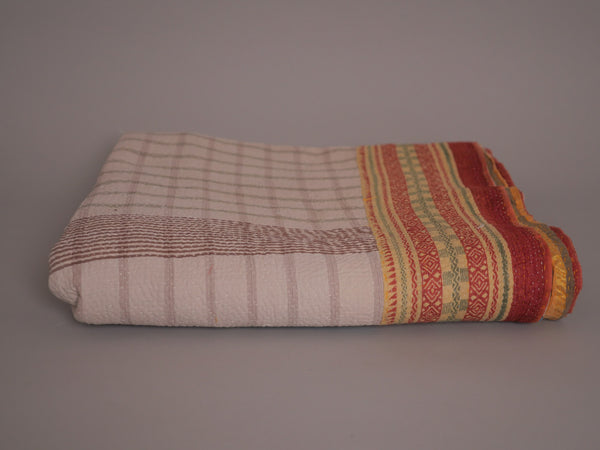 Vintage Kantha Couvre Lit Gris ecru